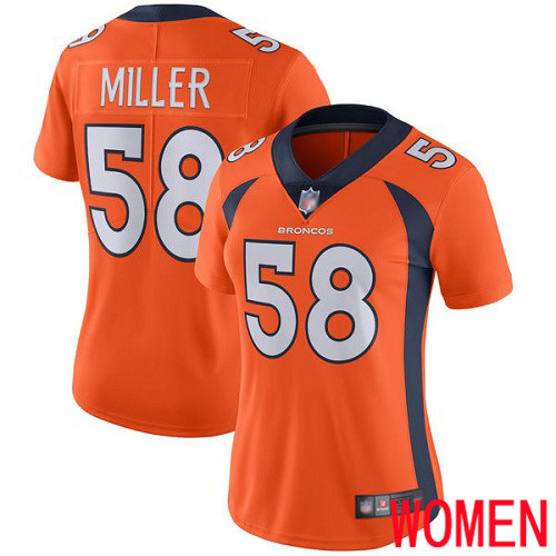 Women Denver Broncos #58 Von Miller Orange Team Color Vapor Untouchable Limited Player Football NFL Jersey->women nfl jersey->Women Jersey